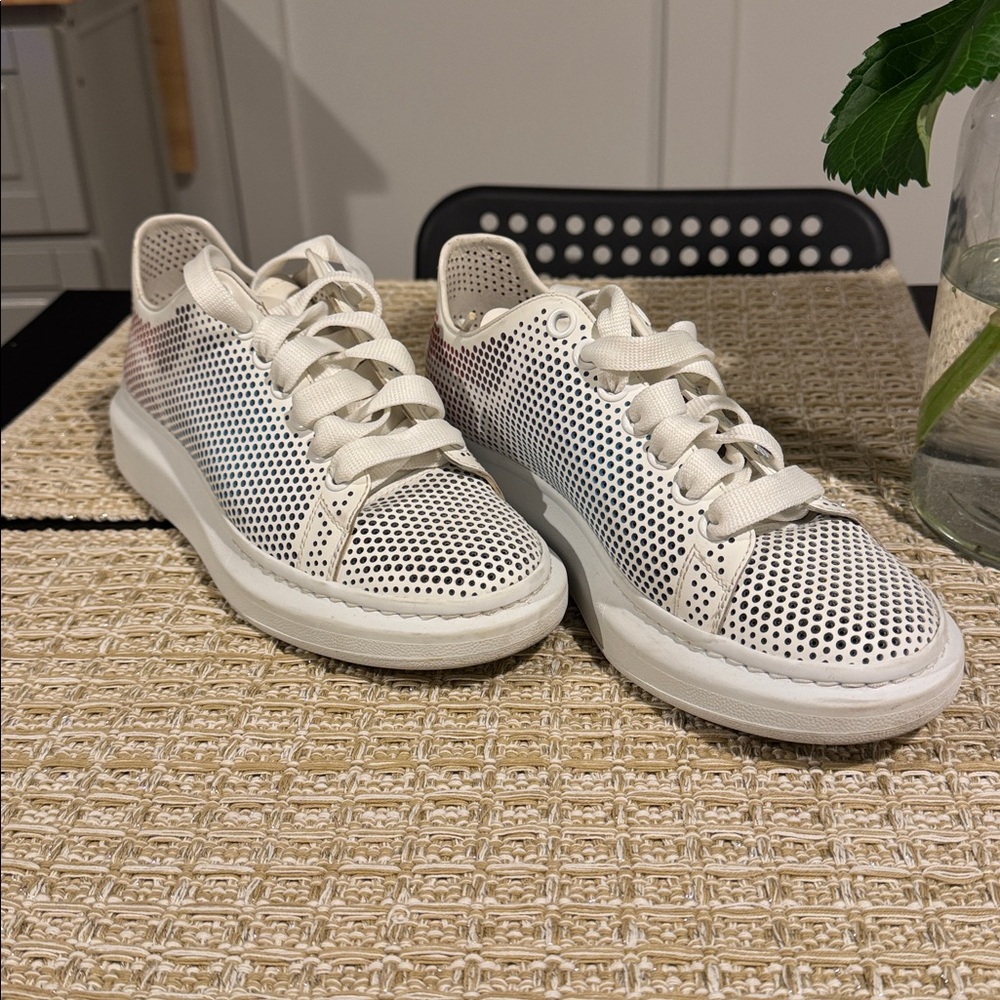 Alexander McQueen White and Black Perforated Sneakers